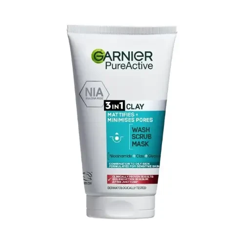 Garnier Pure Active 3 in 1 Clay Wash Scrub Mask 150ml